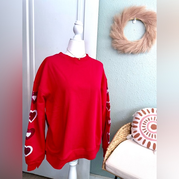 Vine & Love Tops - Red Heart-Patterned Sweatshirt